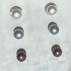 NEW!! ✨ CULTURED FRESHWATER PEARLS EARRINGS Set of 3 pairs. Sterling Silver